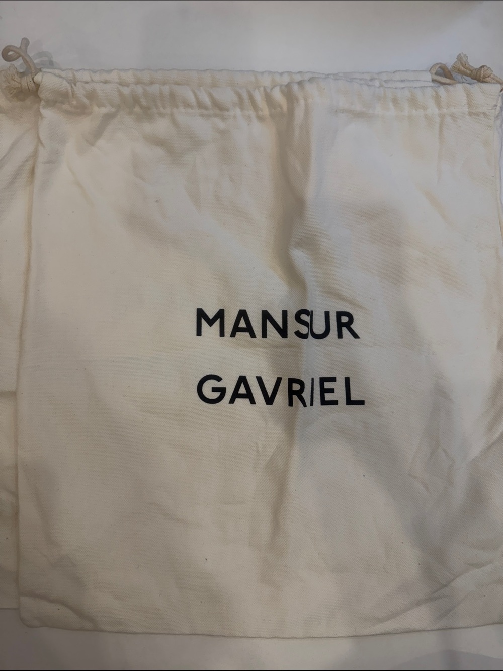 Mansur Gavriel Cream Cotton Drawstring Dust Bag with Black Logo